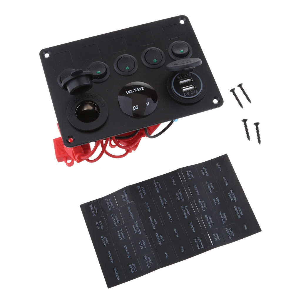 5 банд ВКЛ ВЫКЛ тумблер Многофункциональный зеленый светодиод двойной USB порт