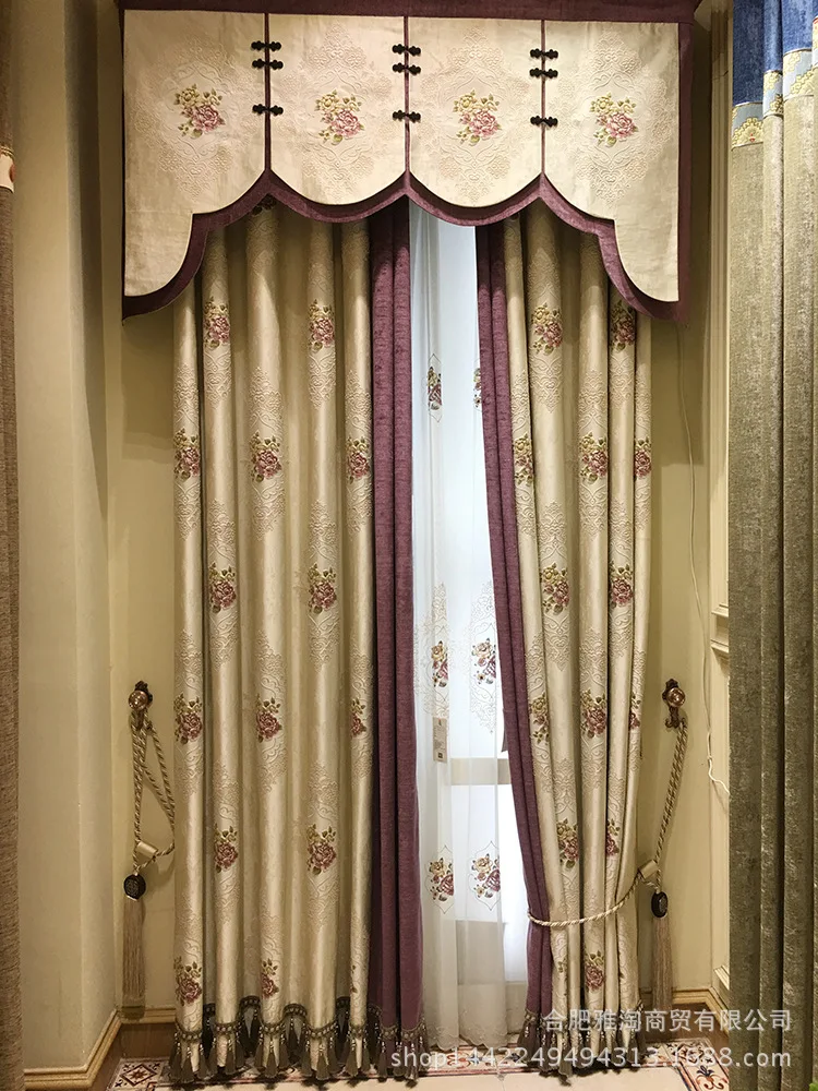 Шторы затемняющие с цветочной вышивкой классические занавески для спальни в
