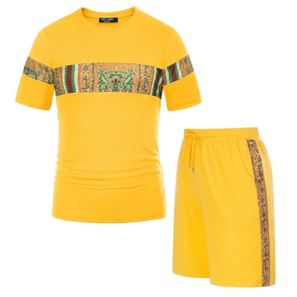 

PJ Men Contrast Color T-Shirt+Drawstring Waist Shorts Quick-Drying Sportswear Drawstring Waist Shorts With Front And Back Pocket