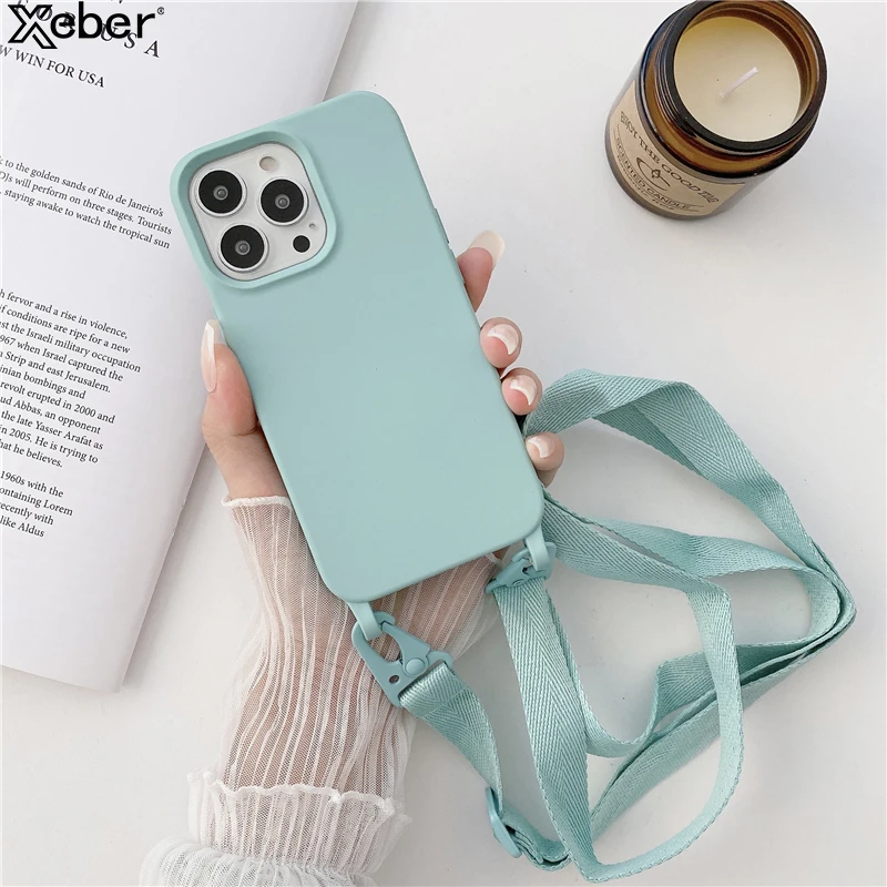 Оригинальный чехол из жидкого силикона с цепочкой через плечо для телефона iPhone 13