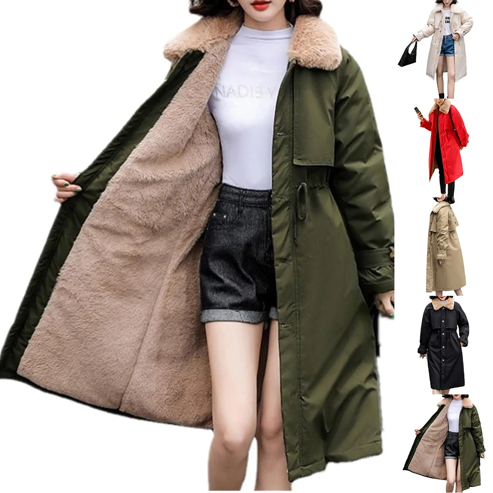 

Утепленная плюшевая шаль, Длинные парки, женские свободные утепленные куртки, стеганое пальто, зимние пальто с кулиской, Военная Зеленая ку...