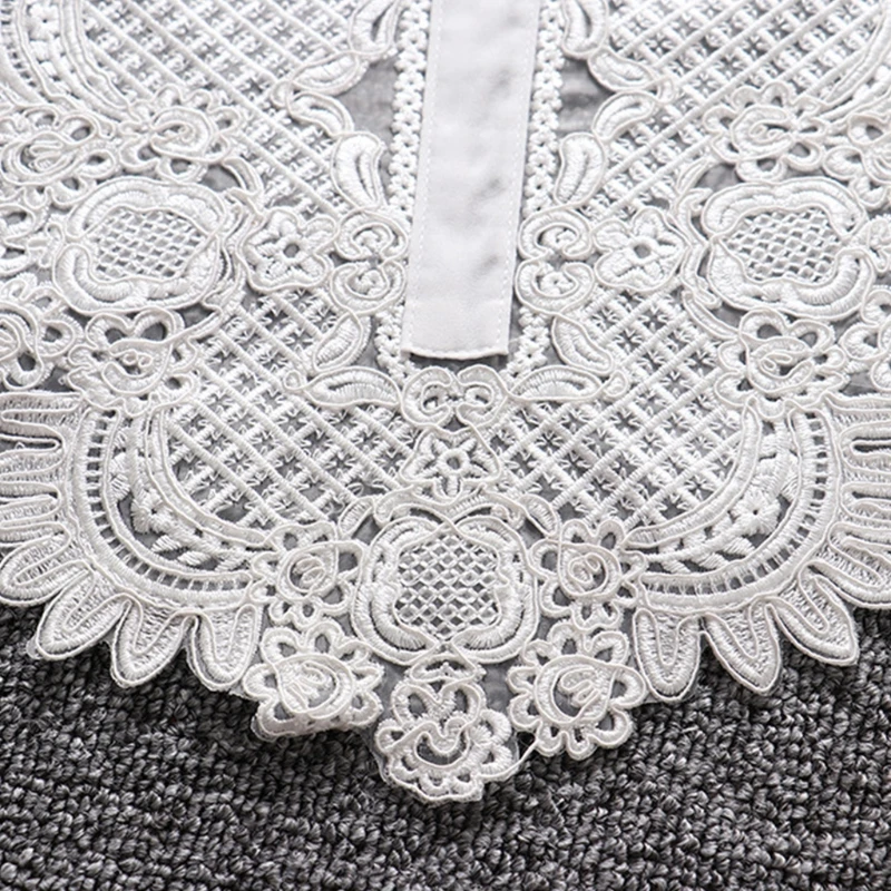 

Embroidery Floral Lace Jabot Fake Collar Vintage Shirt Front Necktie Necklace R2LE