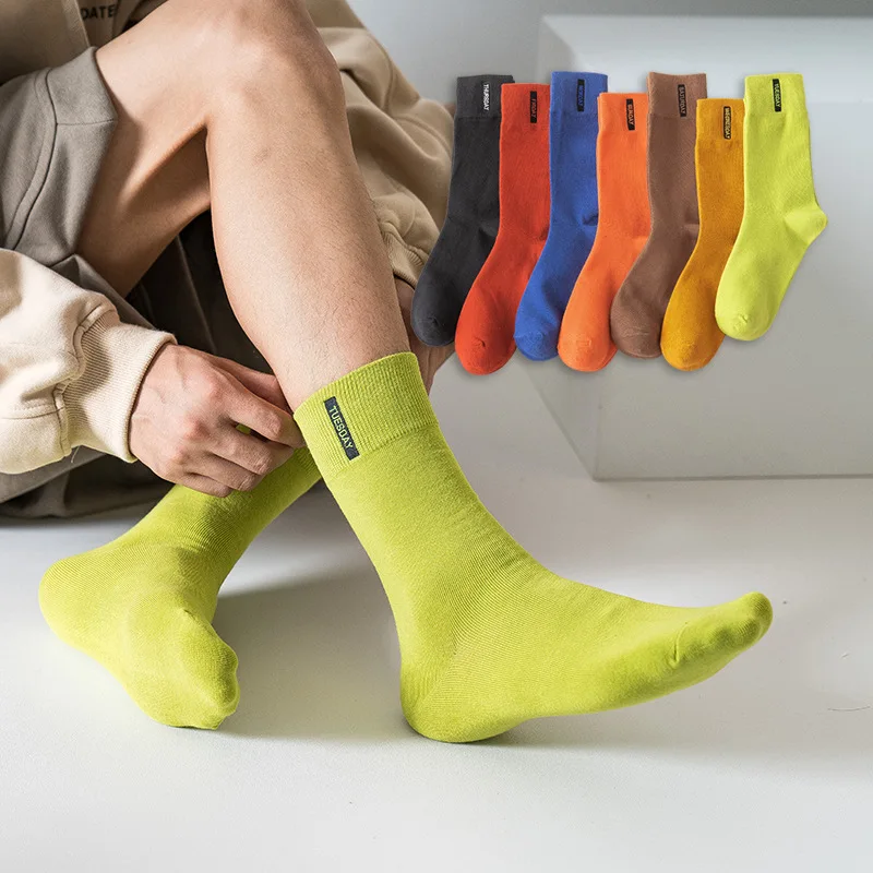 

Peonfly Men's Fashion Combed Cotton Solid Color Business for Man British Style Funny 7 Days of Week Happy Socks