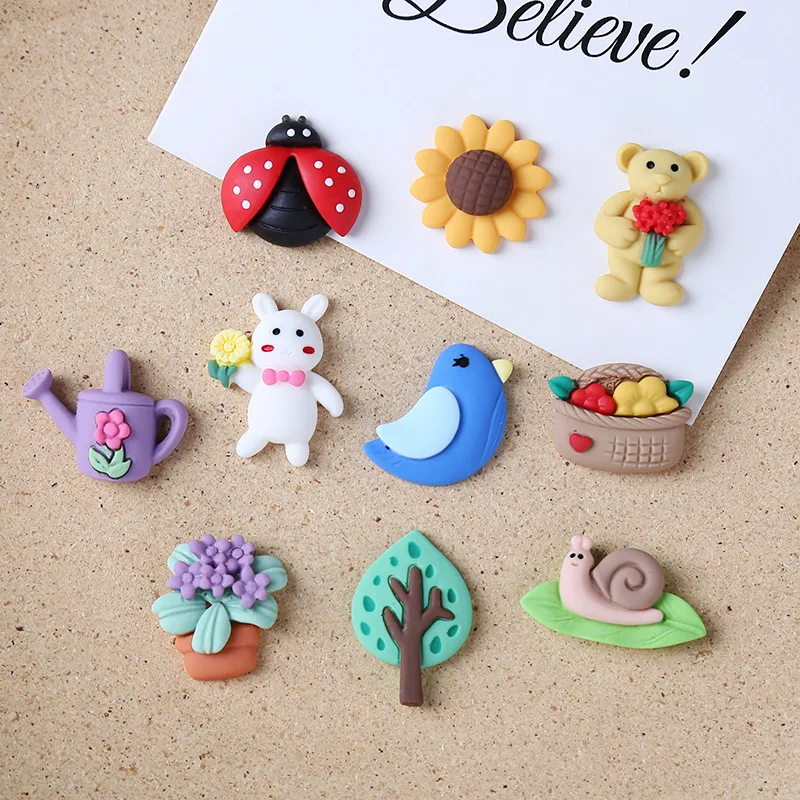 

JY 100Pcs/Lot Resin DIY Toys Rabbit bear beetle Pendant Mobile Phone Case Cup Hair Patch Fridge magnet Accessories KT3195
