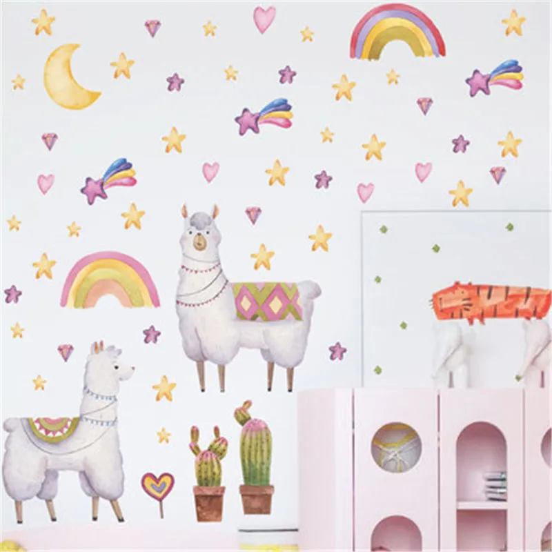 Наклейки на стену в виде радужных звезд Альпака для детской комнаты