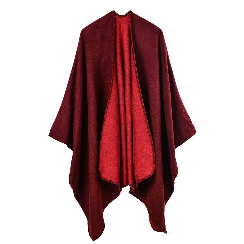 

2021 Fashion Winter Vintage Pashmina female Poncho Cashmere Wool Women Elegant Black Warm Scarf Solid Femme Long Shawl Cape