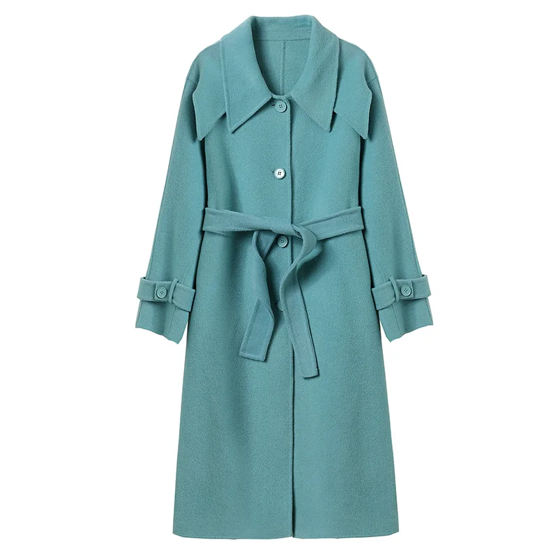Winter Solid Color Cashmere Coat Women's Mid-length Double-sided Woolen Coat Single-breasted Overcoat ROM80339 enlarge