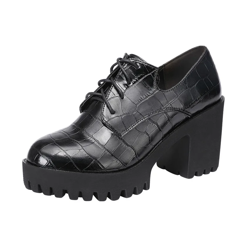

Small Plus Size 32-43 Deep Mouth Block Heel Patent Leather Shoes Women Platform Pumps 2022 High Heels Shoes with Fur Oxfords