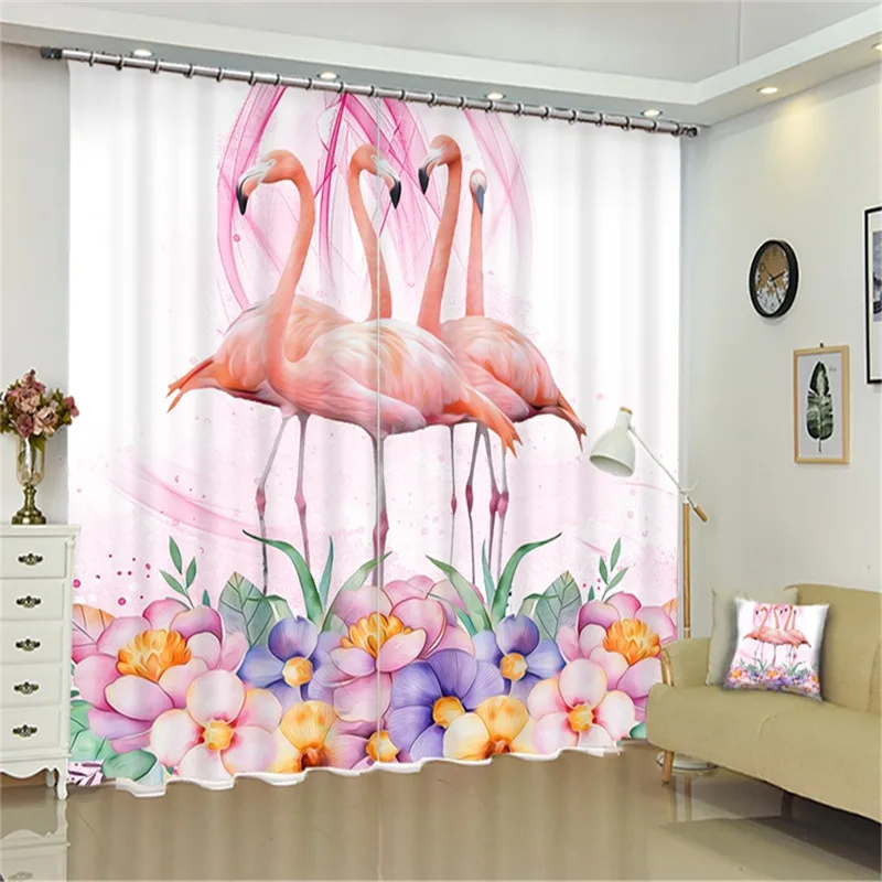 Шторы блэкаут с цифровым принтом 3d занавески розового фламинго Джейн под