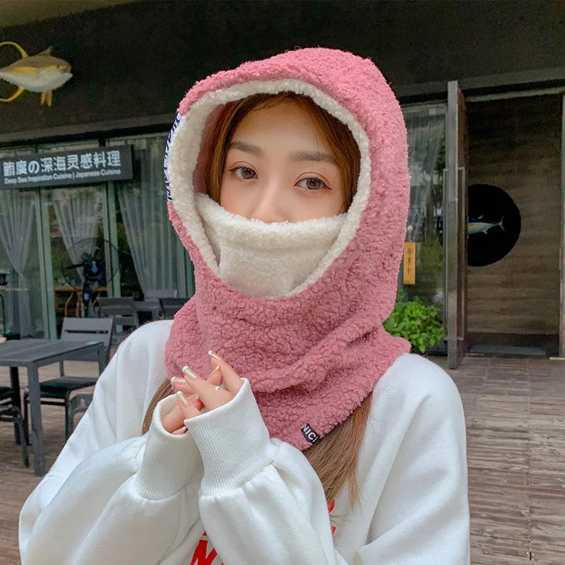 

Новый дизайн, Зимний пуловер, овечья шерсть, женская теплая ветрозащитная модная Милая женская маска, шарф, интегрированная шапка-бомбер
