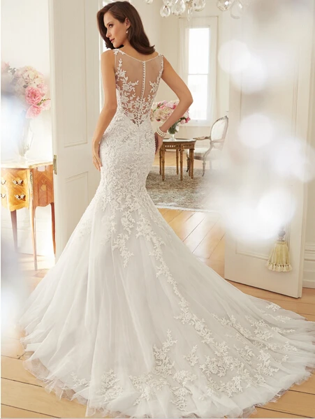 

Free Shipping New Model Lace Appliques Nice Back Mermaid bridal gown 2018 vestido de noiva mother of the bride dresses