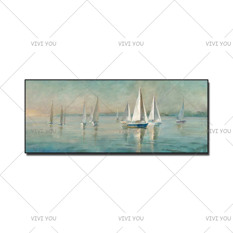 Современный домашний декор Настенная картина ручная роспись парусник масляная