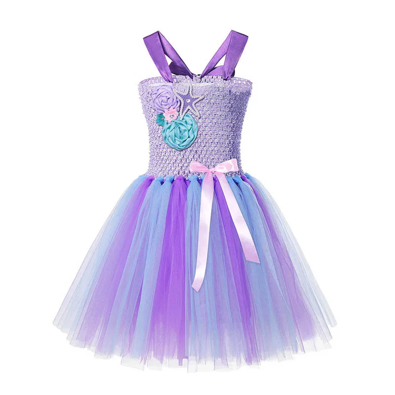 Dress Only MUABABY принцессы для девочек юбка-пачка в стиле Русалочки платье Дети крючком фатиновое платье на бретелях бальное платье Дети Ариэль, гибкие Вычуры тесемки Наряжаться одежда для костюмированной вечеринки - Цвет: Dress Only