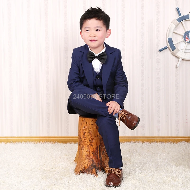 

2-12T Flower Boys Suit For Weddings Kids Formal Tuxedos Jacket Vest Pants 3Pcs Children Performance Party Dress Costume