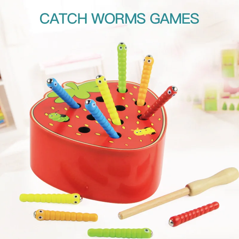 

3D Puzzles Wooden Catch Insects Worm Game Magnetic Fishing Montessori Games Magnetic Catches Caterpillar For Children Xmas Gifts