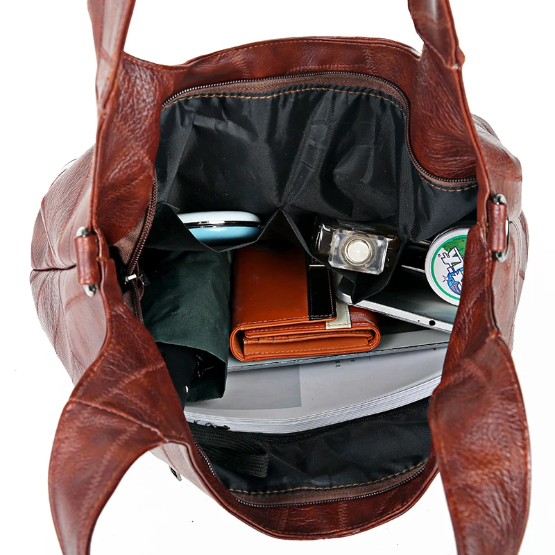 Большая кожаная сумка на плечо винтажные повседневные сумки через для женщин 2020