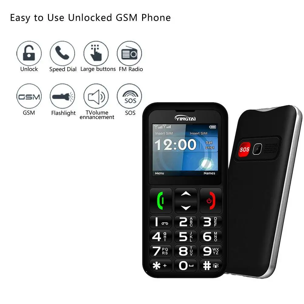 

Elder Cellphone 2G Best Feature Senior Phone 2.2 Inch Torch Speaker Dial Speed Push Network Band SOS FM Big Button GSM L9E1