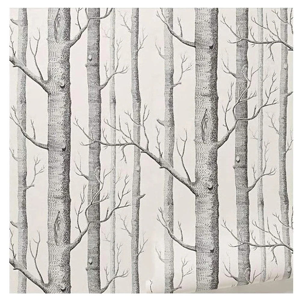 

53CM*10M Birch Trees Wallpaper Modern Home Decorative Wall Sticker Roll Forest Wood for Bedroom Living Room Art Decor