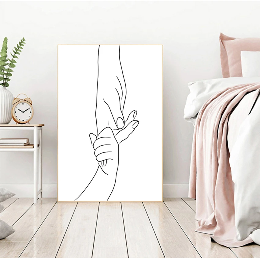 

Настенная живопись на холсте, Постер в скандинавском стиле для детской комнаты, рисование на линии рук, художественный принт, Настенный дек...