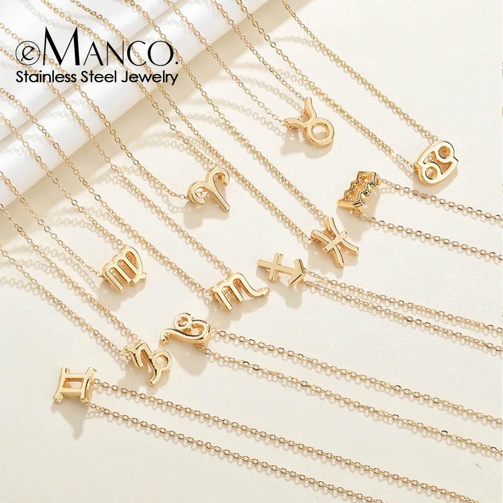 EManco золотое ожерелье со знаками Зодиака из нержавеющей стали для женщин 12 знаков