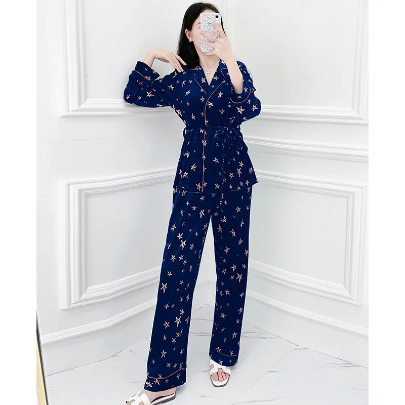 Пижама женская на осень и зиму Новый Кардиган с длинным рукавом женские пижамные