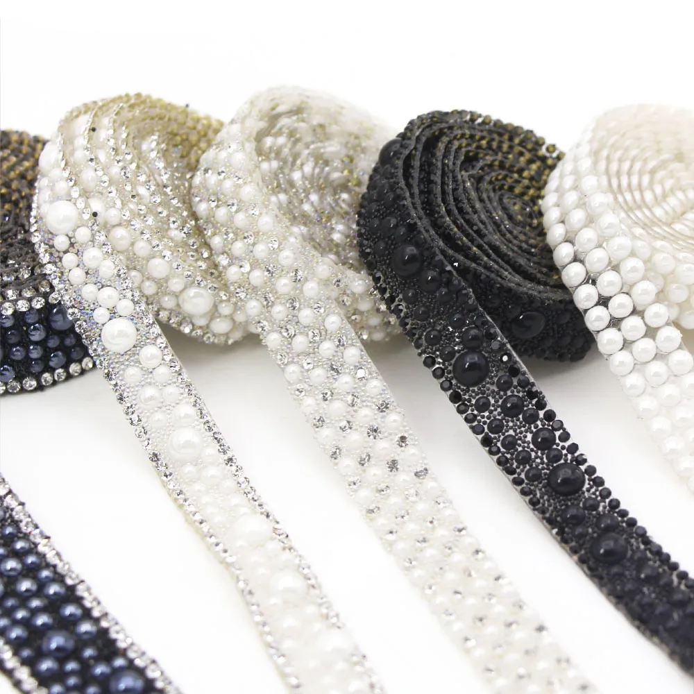 1 ярд/рулон жемчужные бусины из АБС пластика стразы отделка горячей фиксации