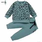 Костюм вельветовый для девочек, с длинными рукавами и штанами, с леопардовым принтом, на осень