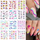 Цветные Волнистые Водные Наклейки для ногтей Harunouta, набор цветов, бабочек, наклейки для ногтей, Геометрические линии, слайдеры, бумажные маникюры, фольга