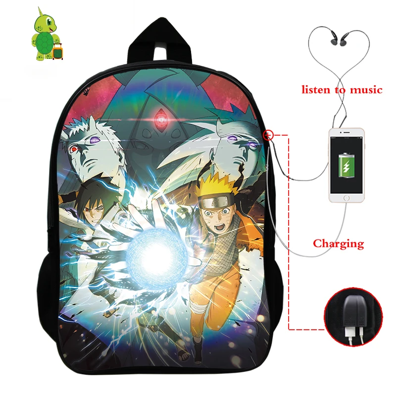 Рюкзак Naruto Sasuke Akatsuki с usb зарядкой рюкзак для ноутбука школьные сумки подростков