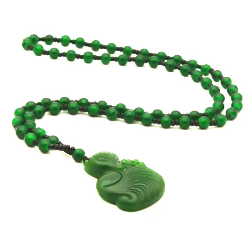 Подвеска с натуральным зеленым камнем лисой и розой кулон из нефрита Китайский