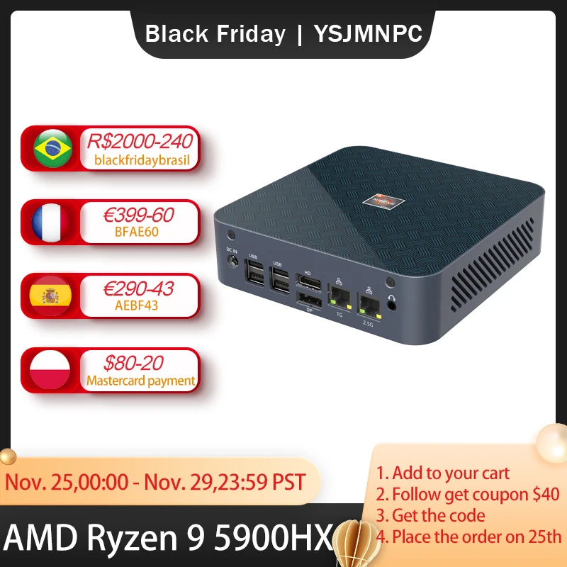 Мини-ПК AMD Ryzen 9 5900HX 7 5700U Windows 11/10 Dual LAN 2 * NVMe SSD Vega 8, графический Настольный ПК, игровой компьютер DP Type-C WiFi - изображение