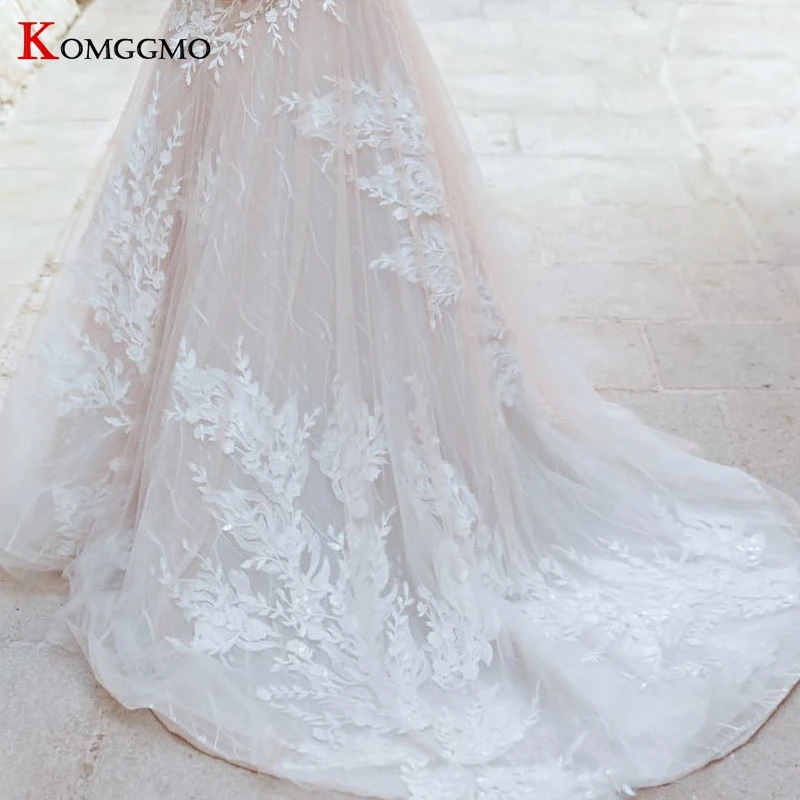 

2021 Hot Sale Sweetheart Neck Short Sleeve Court Train Bridal Gown Elegant Spaghetti Straps Embroidery Appliques Wedding Dress