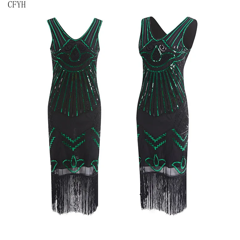 Женское платье с бахромой в винтажном стиле Gatsby 1920 s украшенное пайетками