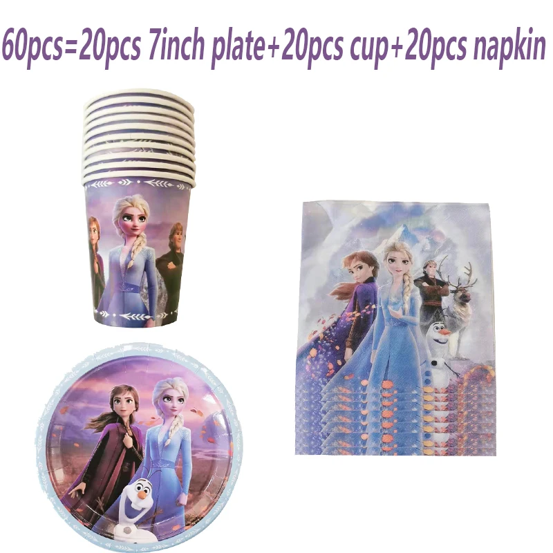 

10/20pcs/set Disney Frozen 2 Anna and Elsa Priness Disposable Tableware Set Paper cup Plates Baby Shower Birthday Wedding Decor