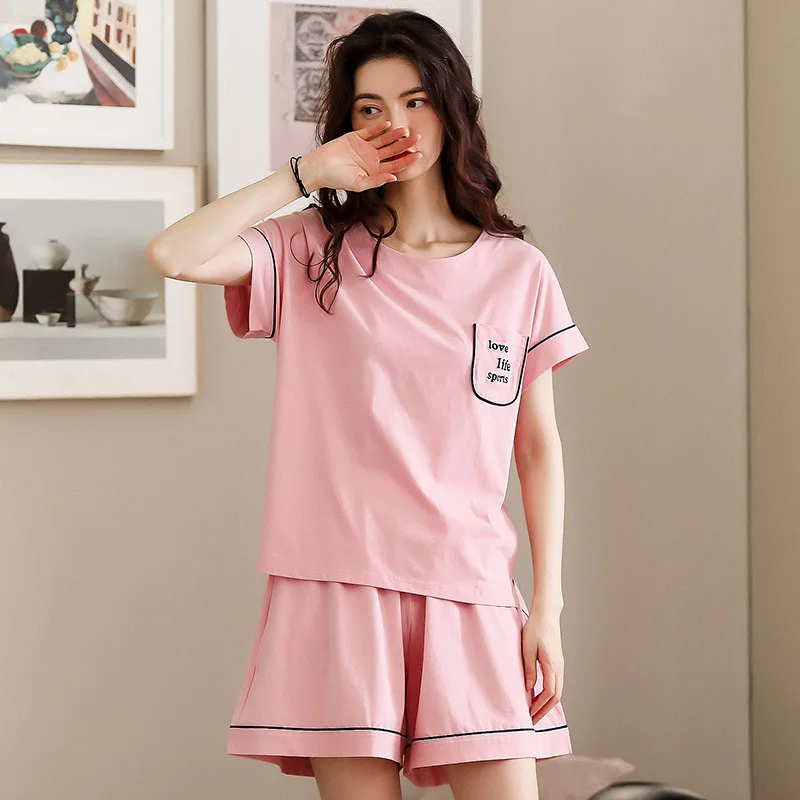 2021 New Pajamas Women's Summer Cotton Nightwear Short Sleeve Shorts Korean Casual Thin Cotton Home Suit Sleepwear