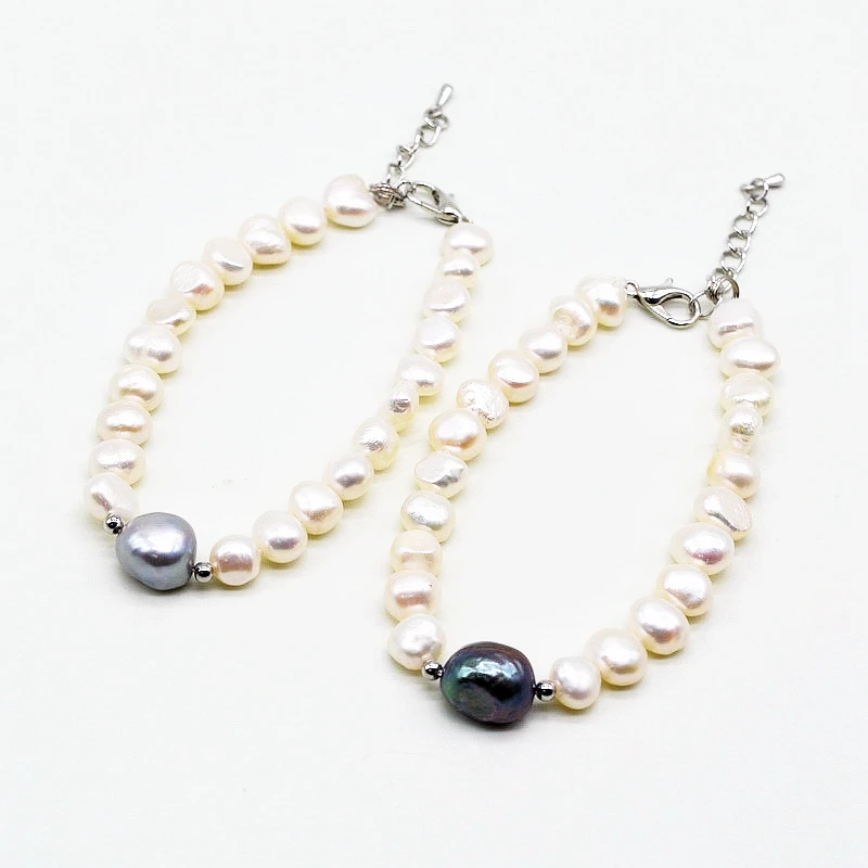 Милый жемчужный браслет 8 мм барочный жемчуг регулируемая длина белый бесплатная