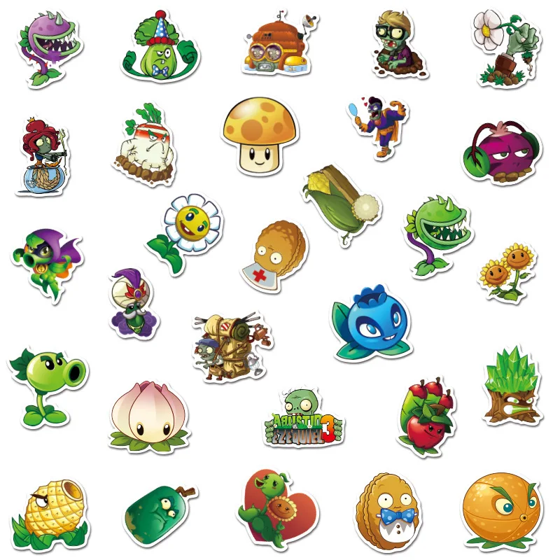 Pegatinas de dibujos animados Plants Vs Zombie, juego de guitarra, port&aacute;til, tel&eacute;fono, nevera, monopat&iacute;n, equipaje de viaje, grafiti, juguete para ni&ntilde;os, 10/30/50 Uds.-3