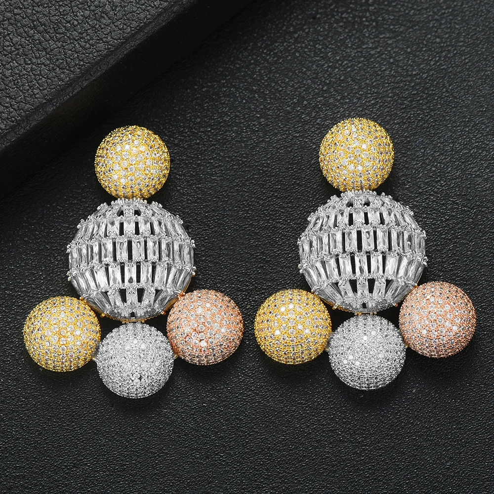 Роскошные серьги-подвески LARRAURI с круглыми шариками свадебные серьги фианитом