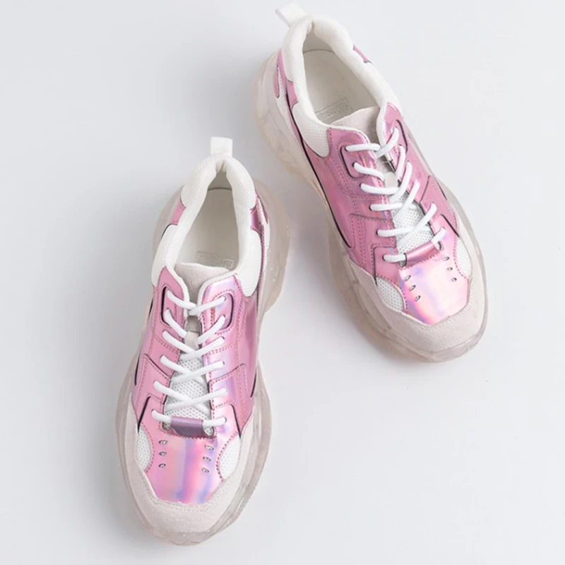 Женские кроссовки на платформе и прозрачном каблуке 5 см с закругленным носком