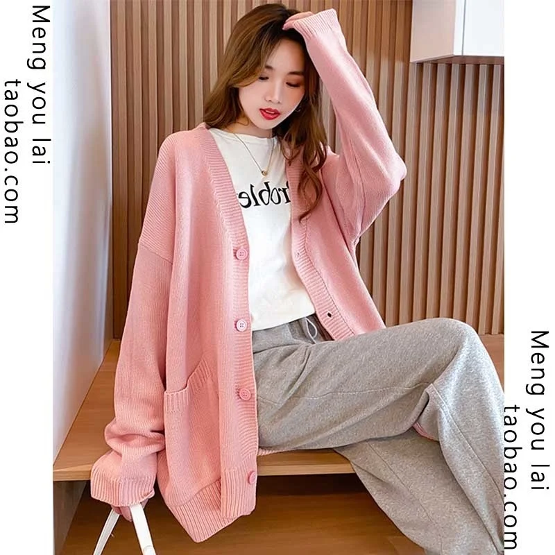 

Осенний универсальный свободный свитер средней длины в свободном стиле, Женский дизайнерский вязаный кардиган в стиле ретро