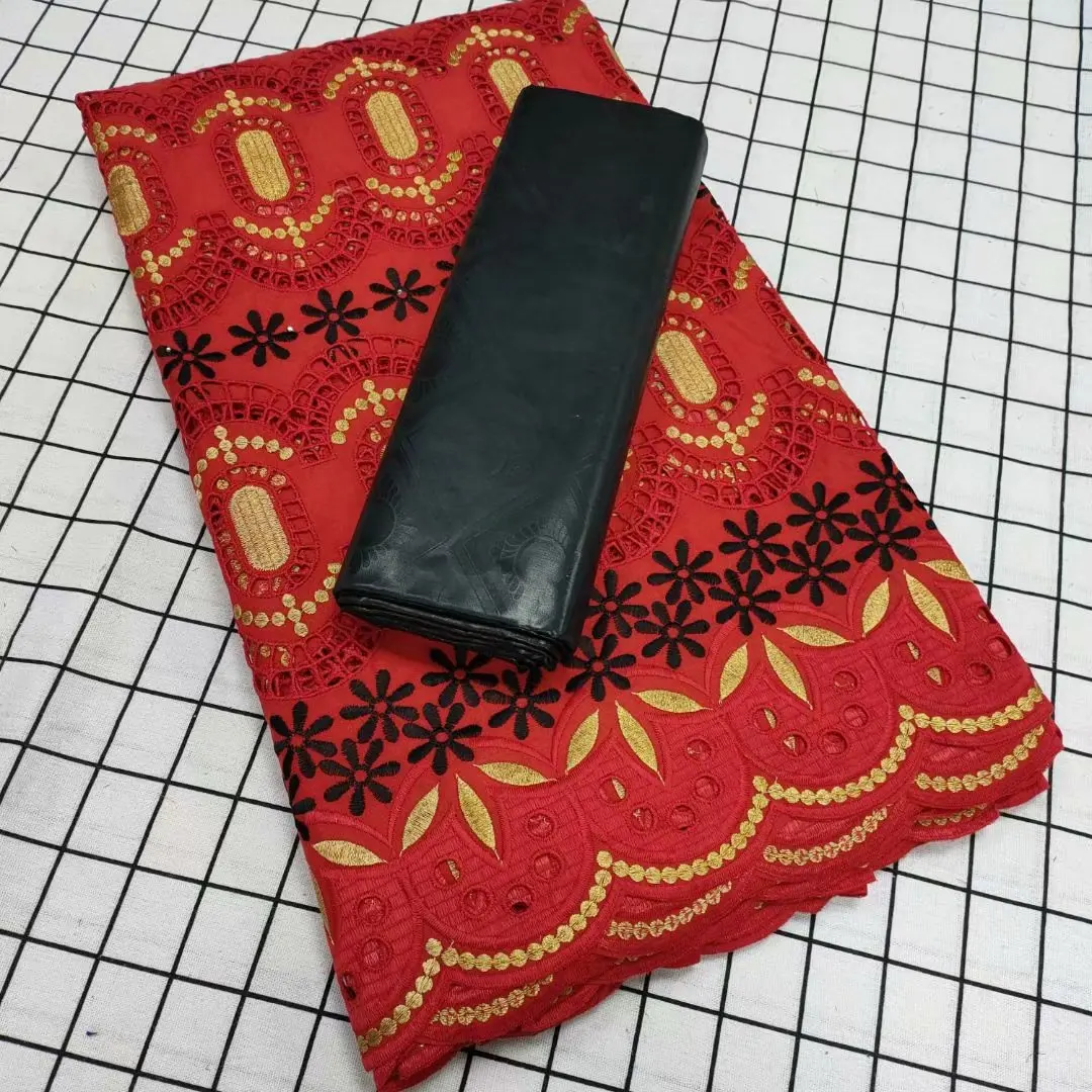 

TCB25 (cotton 2.5yards+bazin 2.5yards) Nice looking embroidered African cotton lace for lady dress!