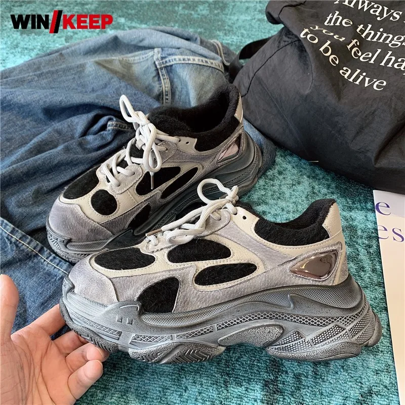Женские кроссовки на платформе винтажные шнуровке уличная спортивная обувь