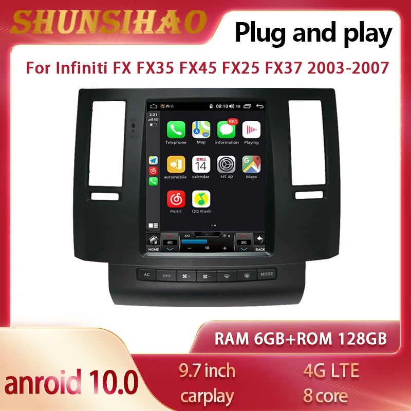 

ShunSihao Android 10 SC7862 car radio for Infiniti FX FX35 FX45 FX25 FX37 2003-2007 GPS navig video player tesla Style 128GB