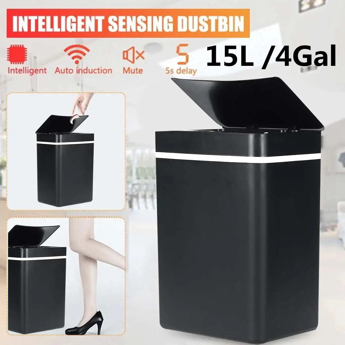 

NEW 15L Smart Trash Can Automatic Touchless Sensor Rubbish Electric Waste Bin Kitchen Trash Can Garbage Bins for Home Kitchen