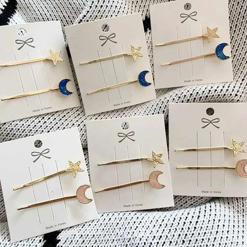2 шт./компл. простые металлические заколки для волос с матовой Луной и звездами