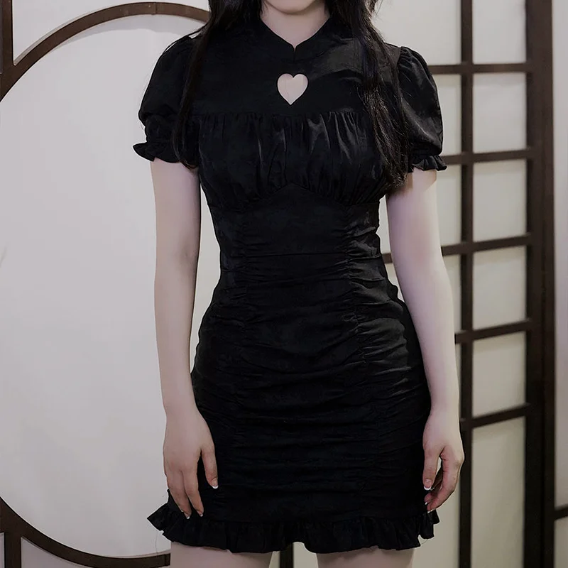 Черное винтажное женское платье облегающее дизайнерское элегантное мини-платье