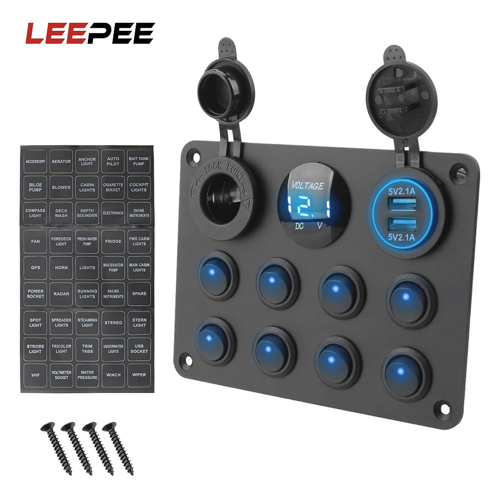 

LEEPEE 8 Gang 12-24V Dual USB гнездо прикуривателя Автомобильный морской выключатель переключатель панель переключателя