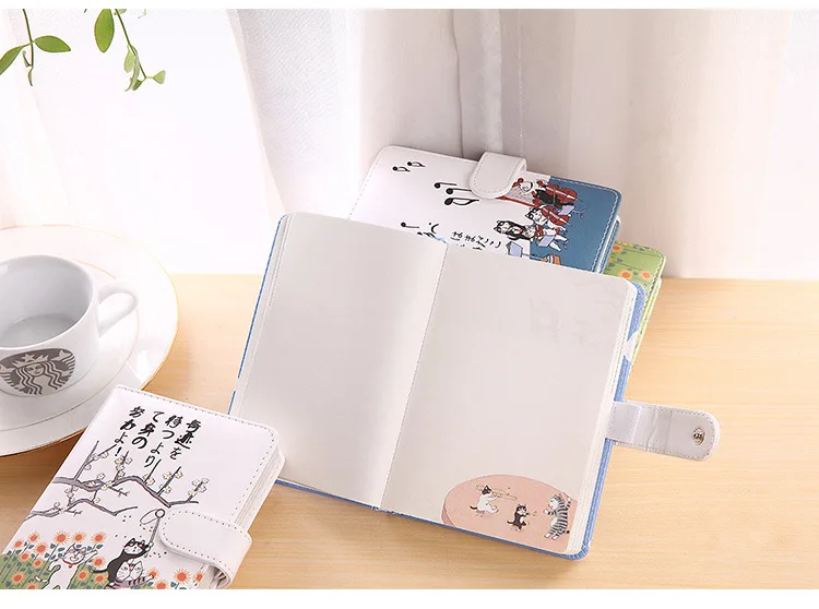 Kawaii кожаный блокнот милый счастливый кот японская ручная книга ежедневник Filofax канцелярские принадлежности Школьные принадлежности подарок