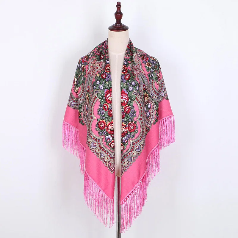 Hot sale Russian Big Size Square Scarf Twill Cotton Long Tassel Spring Winter Shawl Women Female Muslim Pashmina 140*140cm |
