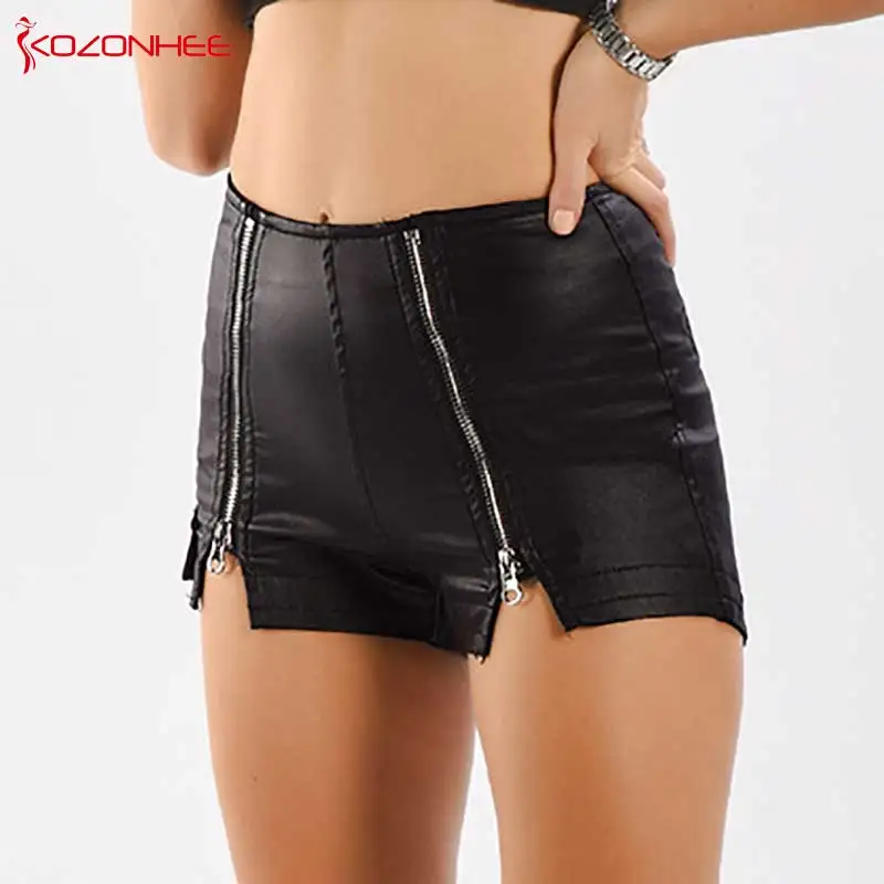 Модные черные эластичные бархатные шорты из искусственной кожи с высокой талией